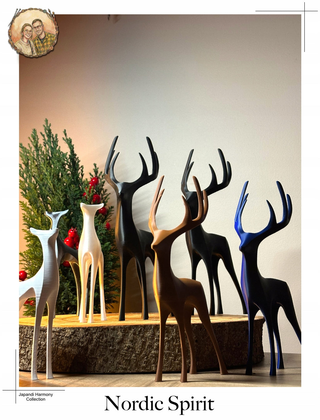 SET Figuren HIRSCH und HIRSCHKUH Weihnachtsdeko Skandinavisch JAPANDI