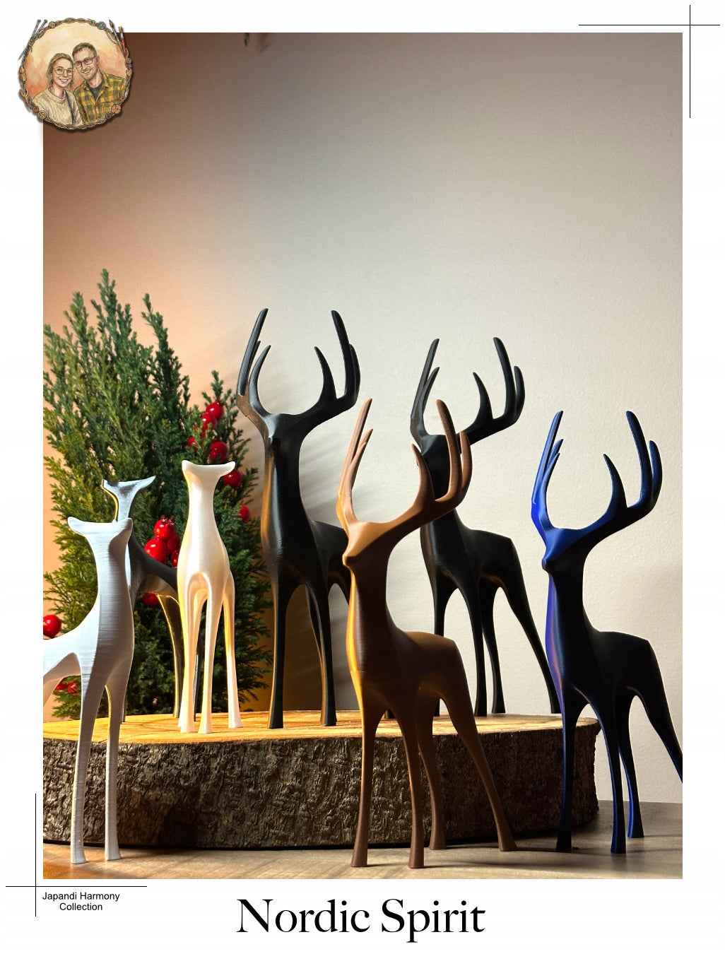 FIGUREN-SET HIRSCH und REHKITZ Weihnachtsdeko Skandinavische Dekoration JAPANDI