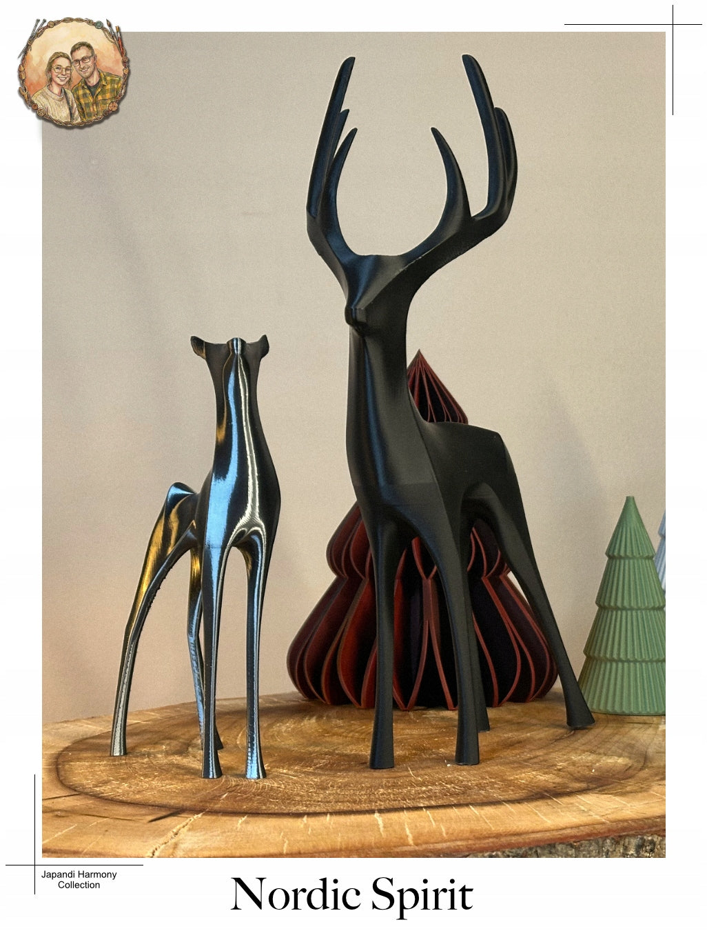 SET Figuren HIRSCH und HIRSCHKUH Weihnachtsdeko Skandinavisch JAPANDI