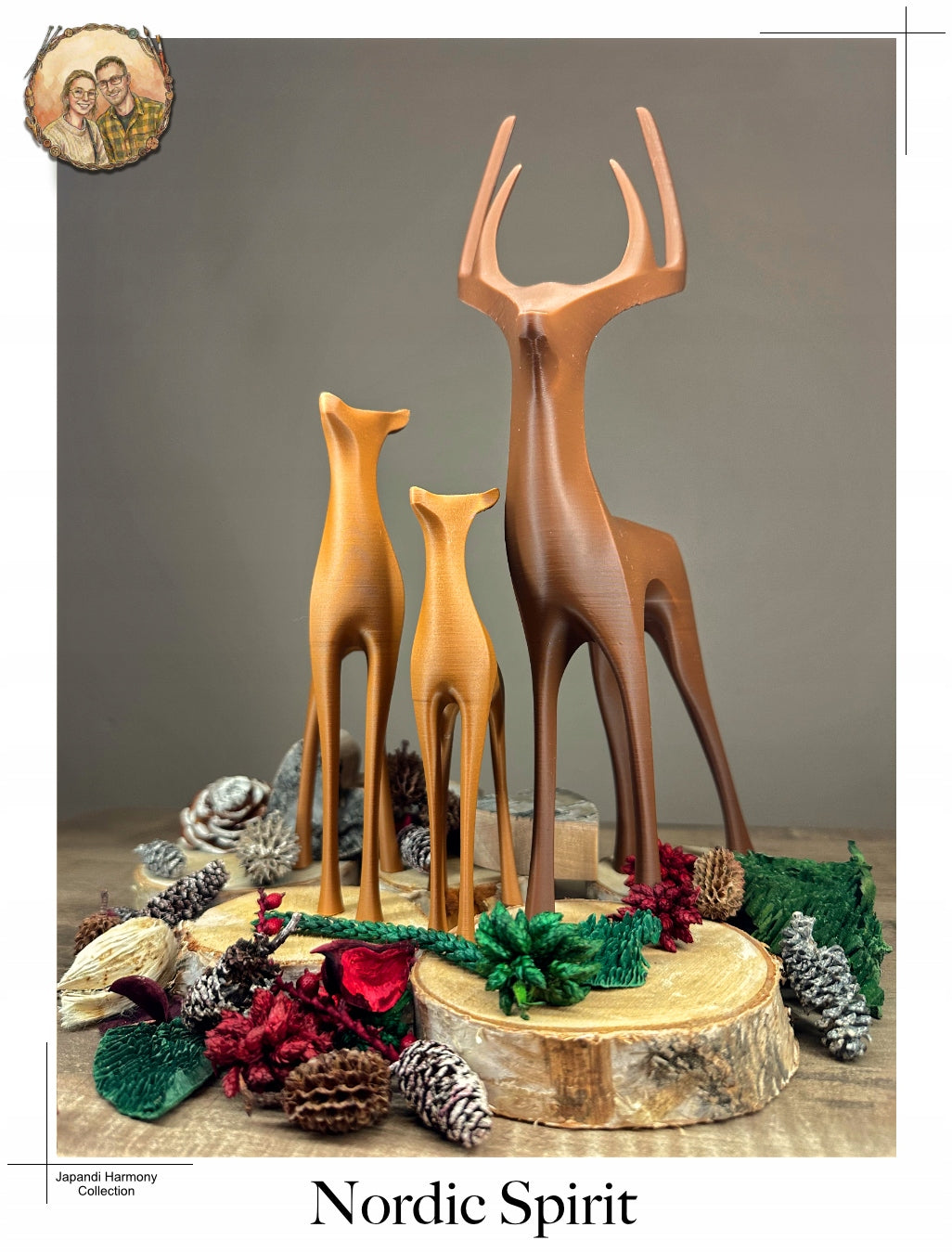 FIGUREN-SET HIRSCH und REHKITZ Weihnachtsdeko Skandinavische Dekoration JAPANDI