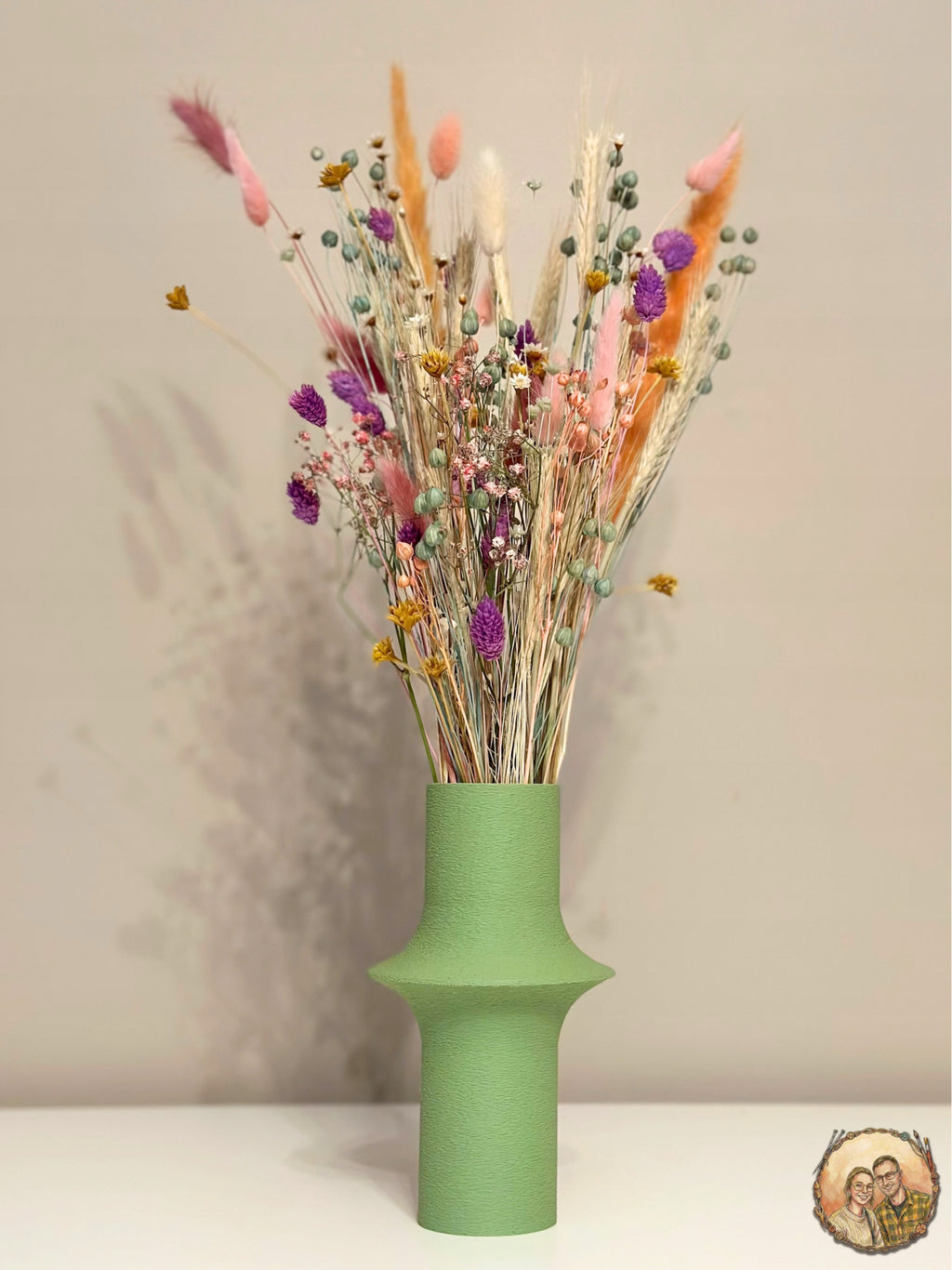 Vase modern Boho grün für Trockenblumen Pampasgras Deko