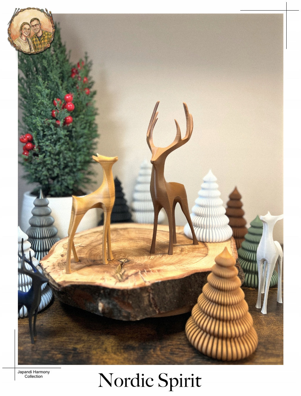 SET Figuren HIRSCH und HIRSCHKUH Weihnachtsdeko Skandinavisch JAPANDI
