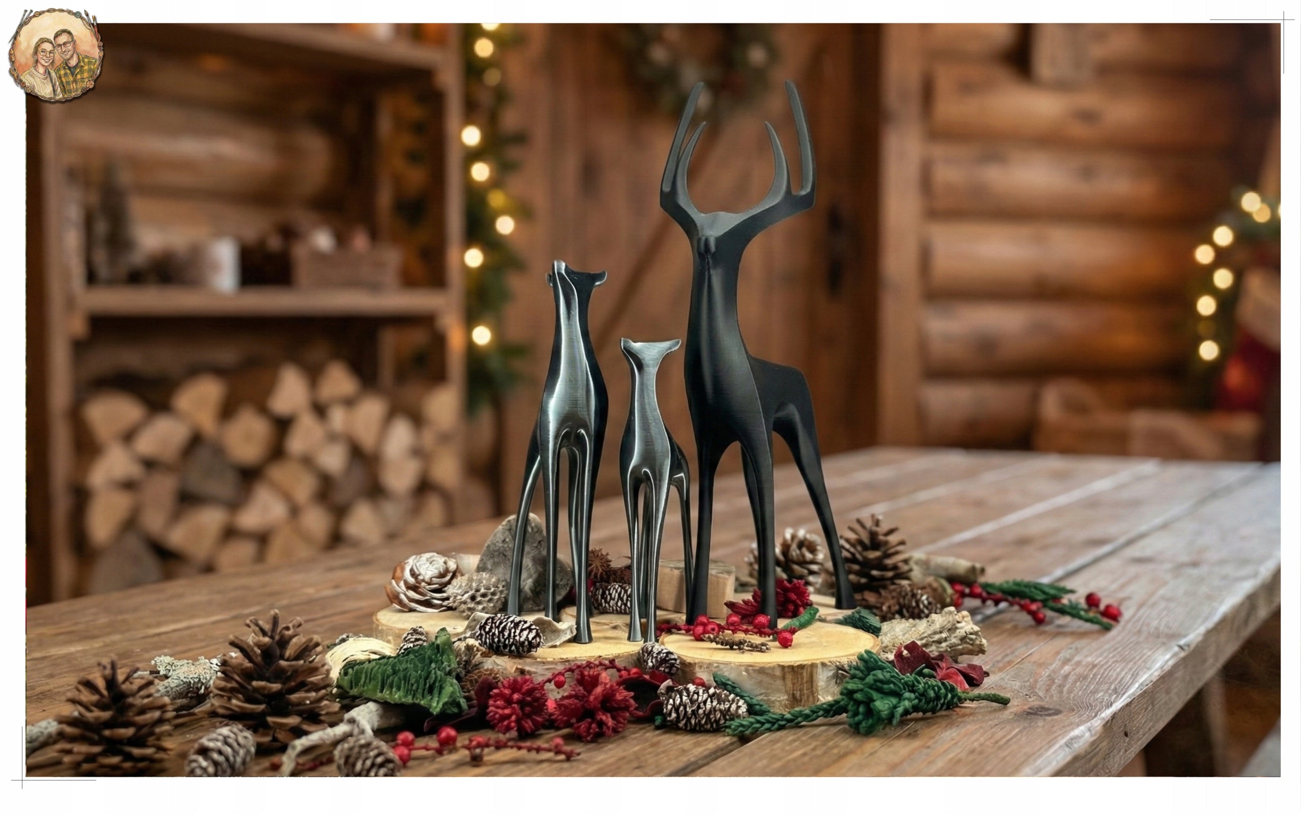 SET Figuren HIRSCH und HIRSCHKUH Weihnachtsdeko Skandinavisch JAPANDI