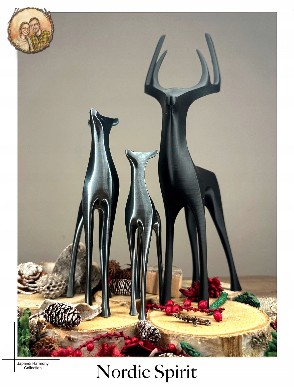 SET Figuren HIRSCH und HIRSCHKUH Weihnachtsdeko Skandinavisch JAPANDI