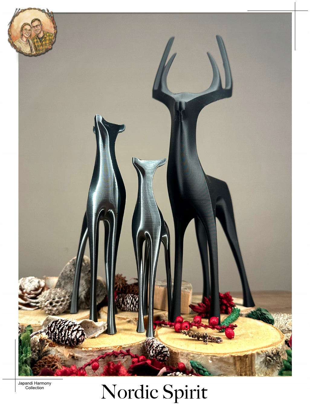 SET Figuren HIRSCH und HIRSCHKUH Weihnachtsdeko Skandinavisch JAPANDI