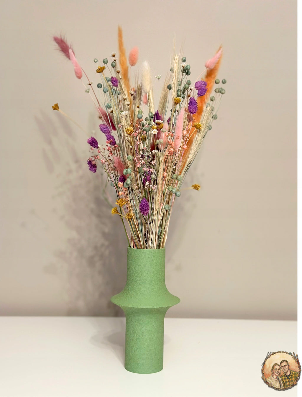 Vase modern Boho grün für Trockenblumen Pampasgras Deko