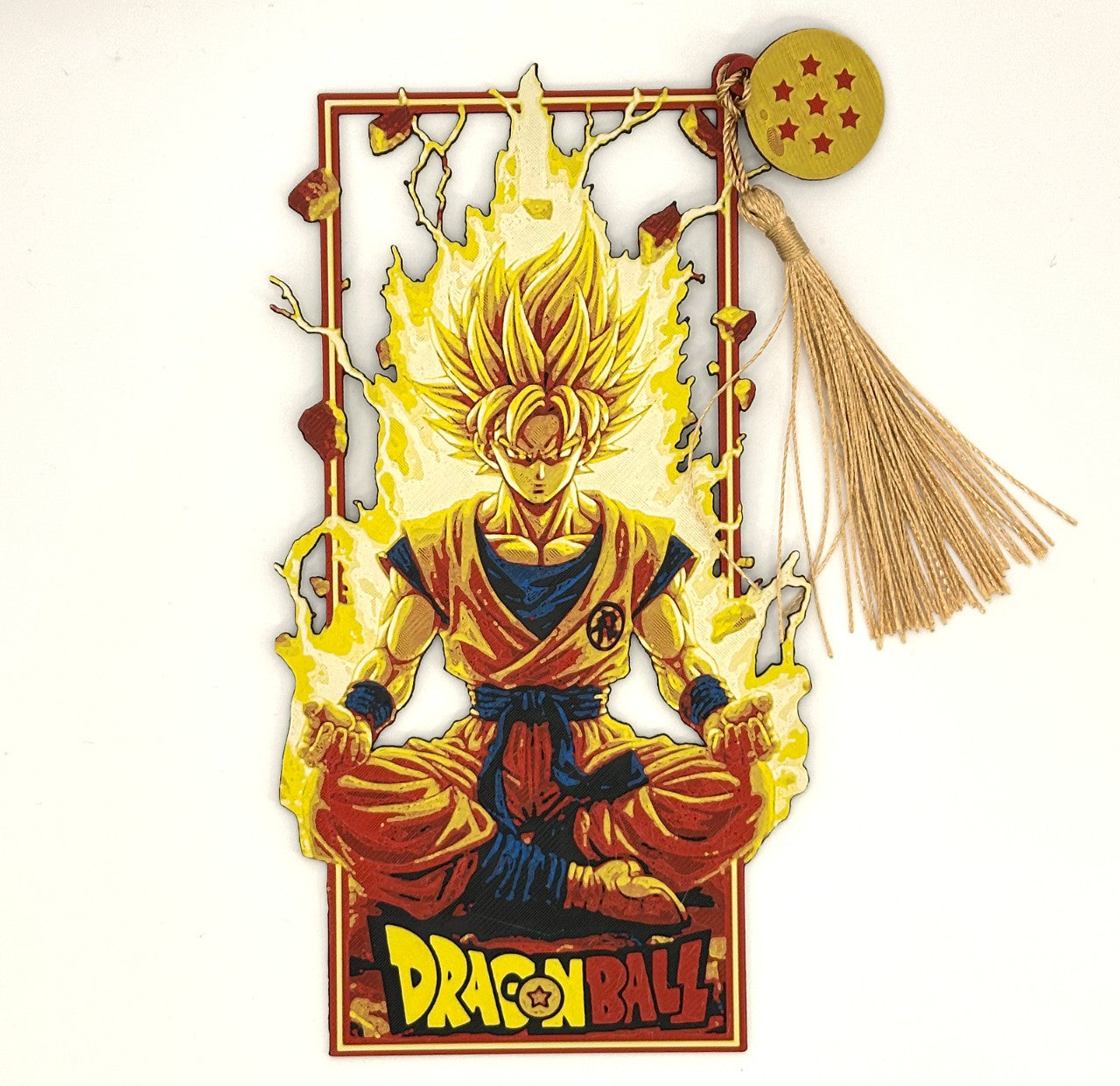 Zakładka do książki Dragon Ball Goku Super Saiyan — druk 3D z chwostem i zawieszką Smocza Kula