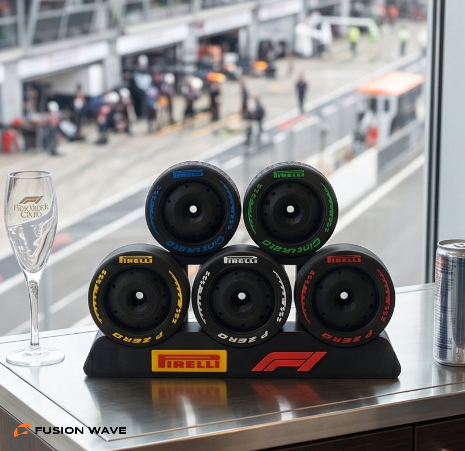 Zestaw 5 Opon Kół F1 + Duży Ekspozytor na Biurko Prezent dla Fana Wyścigów